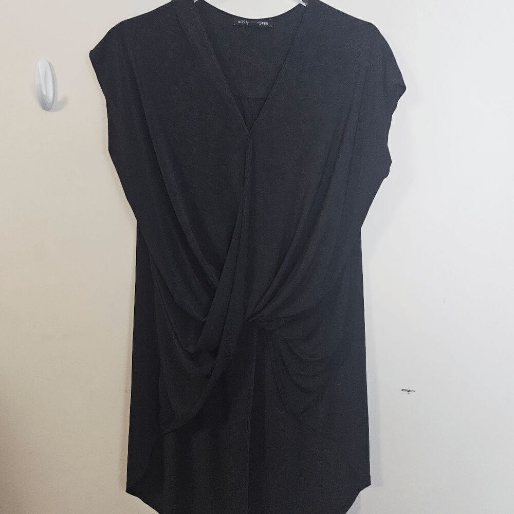 Boston Proper Overlay Midi Tunic Dress 2AD0420 Women's Black Size Medium